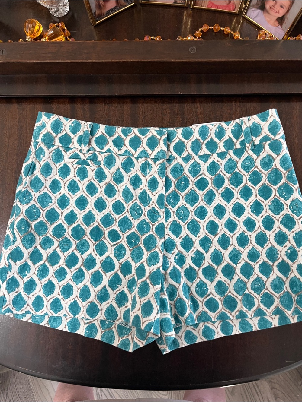 LOFT Teal & White Geometric Patterned Women’s Shorts